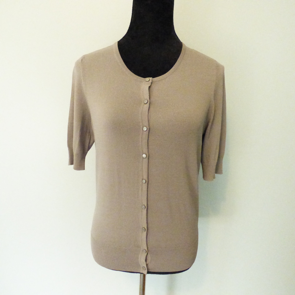 Ann Taylor Short Sleeve Cardigan in Truffle Brown